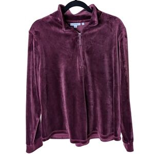 Chico's Velour Half Zip Pullover Top Purple Wine Sz 3‎ (XL) Cozy Athleisure Soft